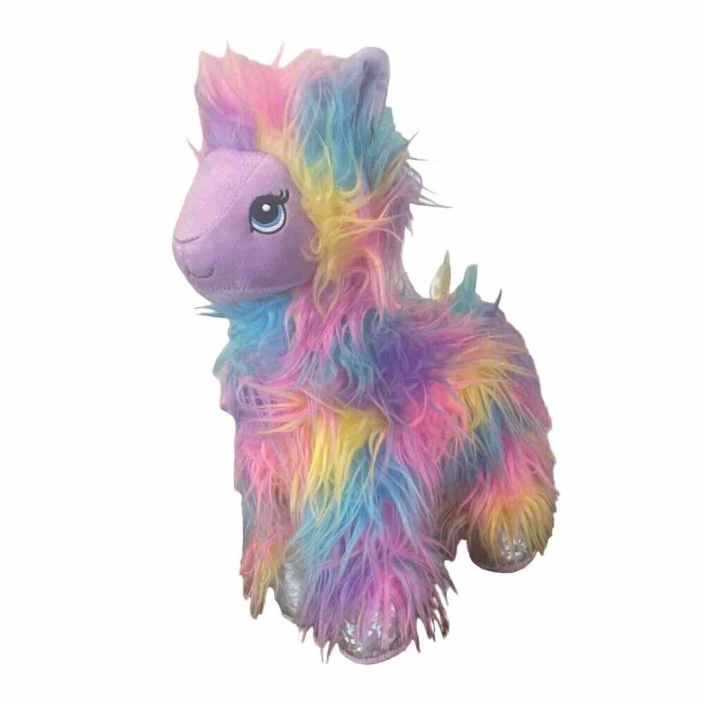 Build A Bear Tie Dye Furbulous Rainbow Llama Plush Silver Sparkle Feet 15”